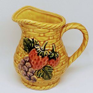 Vintage Mustard Yellow Glazed Ceramic Strawberry Grapes Mini Pitcher/Creamer